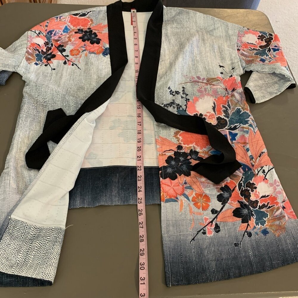 IC By Connie K Womens S Kimono Cardigan Floral Artsy Tie Asian Jacket Tunic Top - Picture 10 of 13